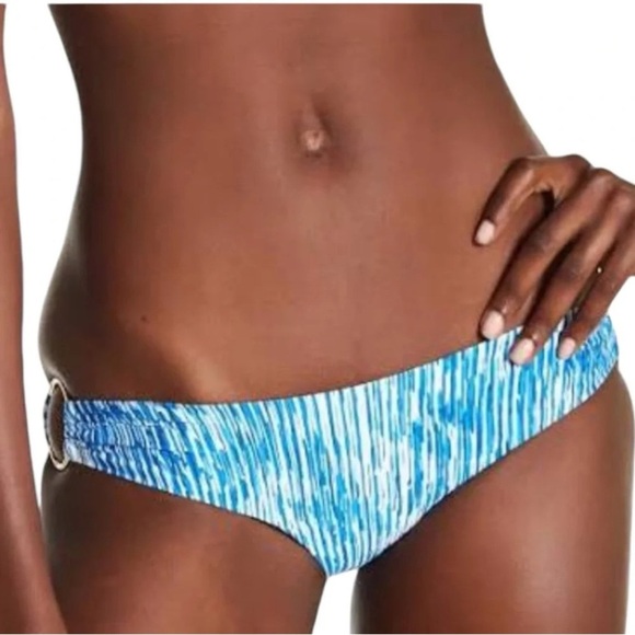 Melissa Odabash Evita aqua blue and white Gold Ring Bandeau Bikini Size Small/6 - Picture 6 of 8